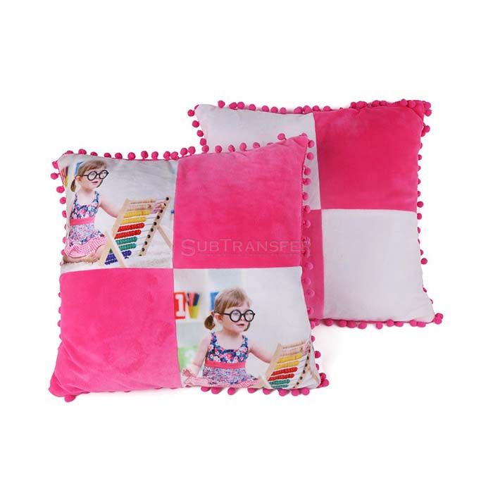 Sublimation Pillow Slip With Pink Fluffy Ball 