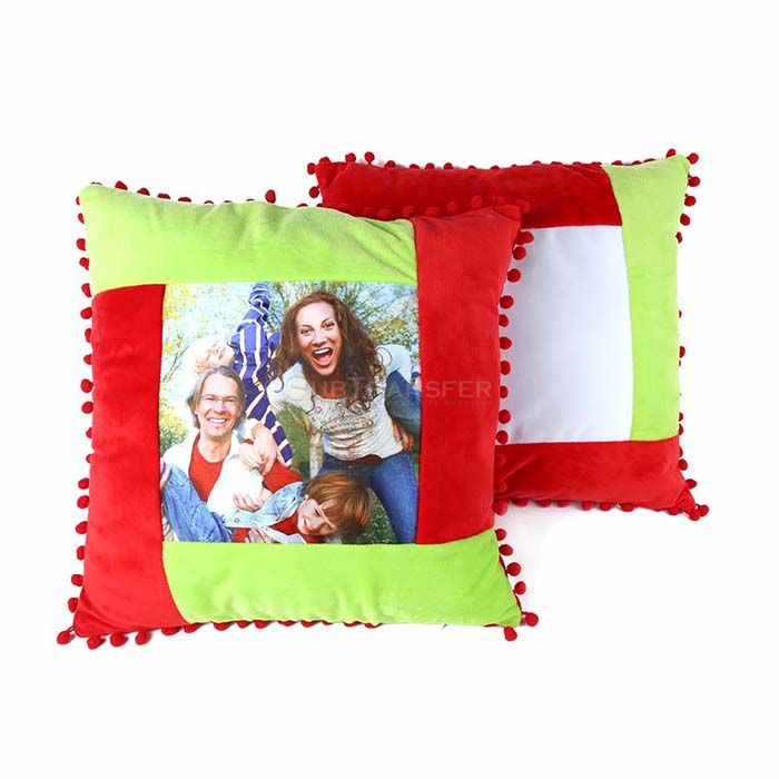 Sublimation Flannel Pillow Cover With Red Fluffy Ball 