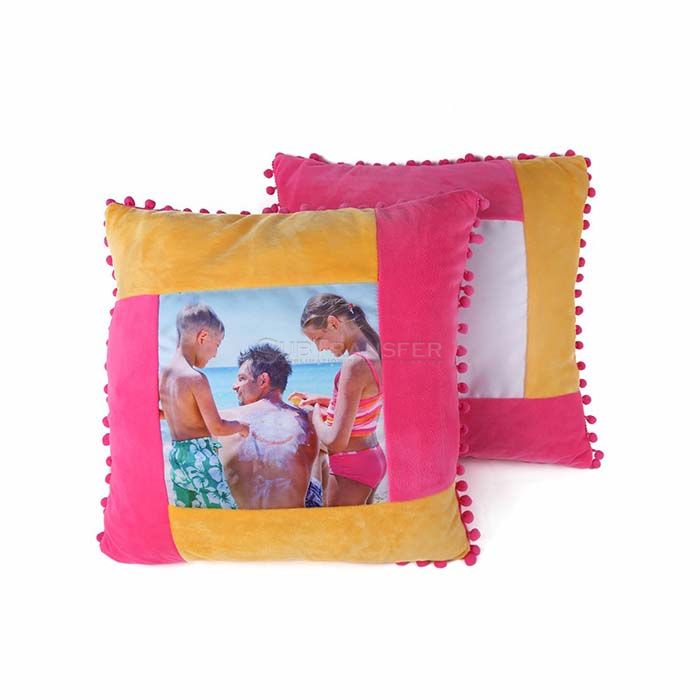Sublimation Flannel Pillow Case With Pink Fluffy Ball 