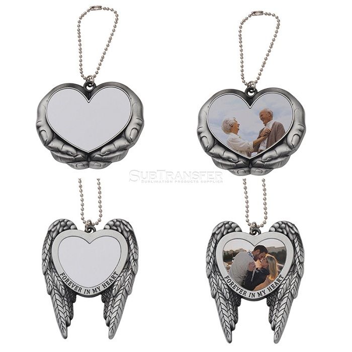 Sublimation holding a heart-shaped pendant 