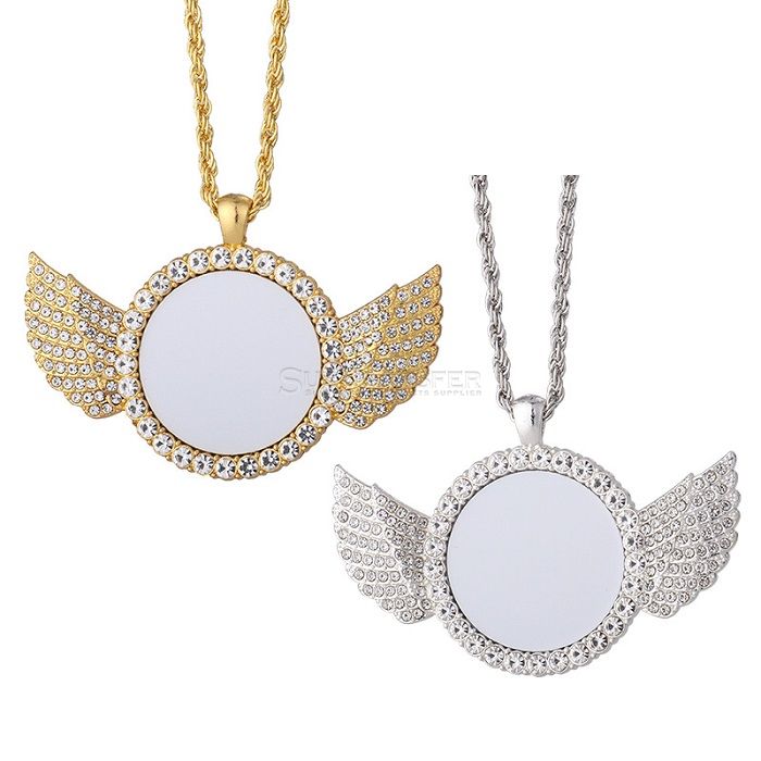 Sublimation Angel Wings Necklace With Diamonds