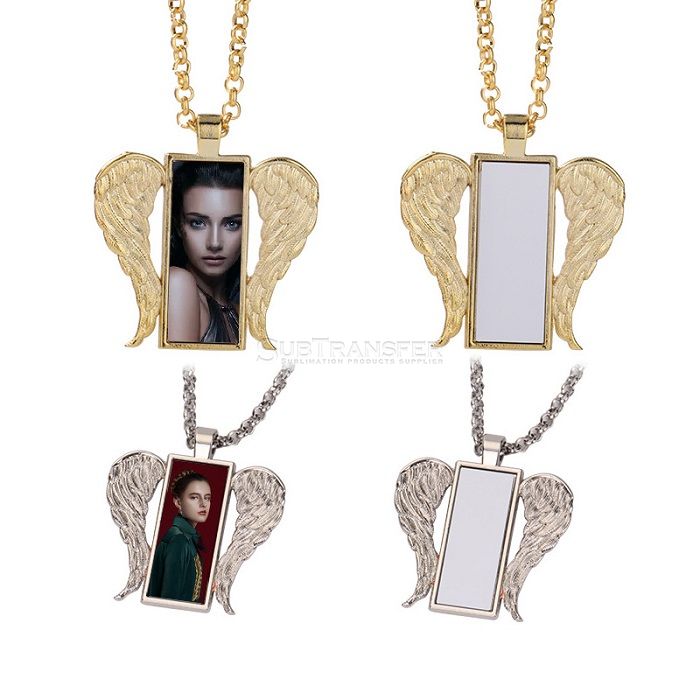 Sublimation Lovers Wing Rectangular Pendant Necklace