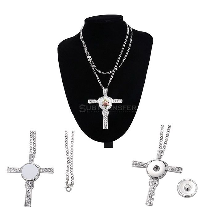 Sublimation Cross Metal Necklace With Diamonds